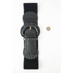 NEW LETO women's distressed wide stitch elastic belt in black